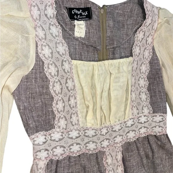 1970s Gunne Sax Brown Beige Lace Prairie Boho Cottage Maxi Dress - Picture 6 of 7